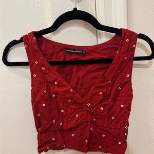 Abercrombie dark red polka dot crop top